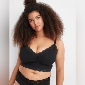 Aerie Ribbed Eyelash Lace Trim Longline Bralette